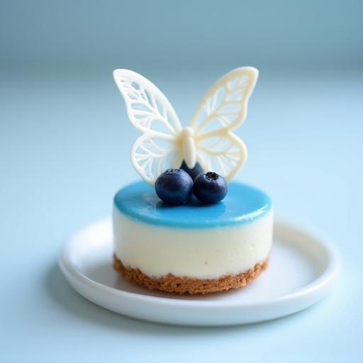 Ein kleiner, kunstvoll dekorierter Blauer Schmetterling Kuchen